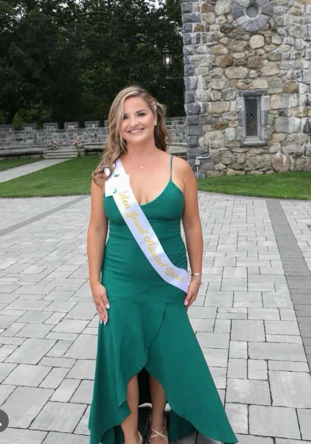 a woman in a green dress