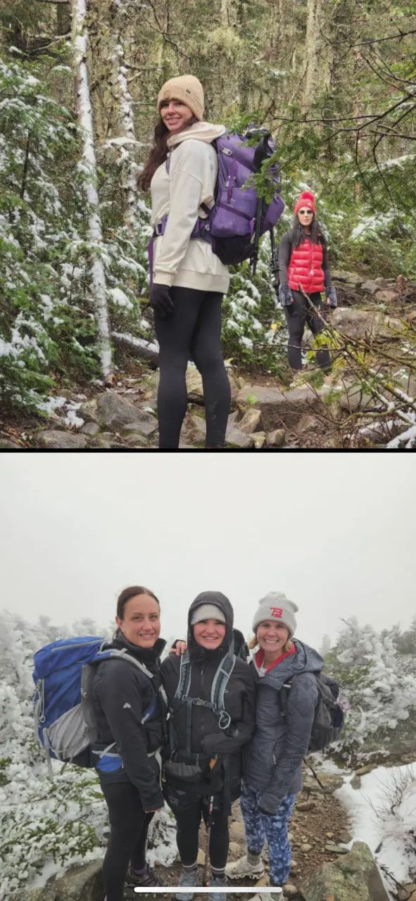 a collage of women in the snow