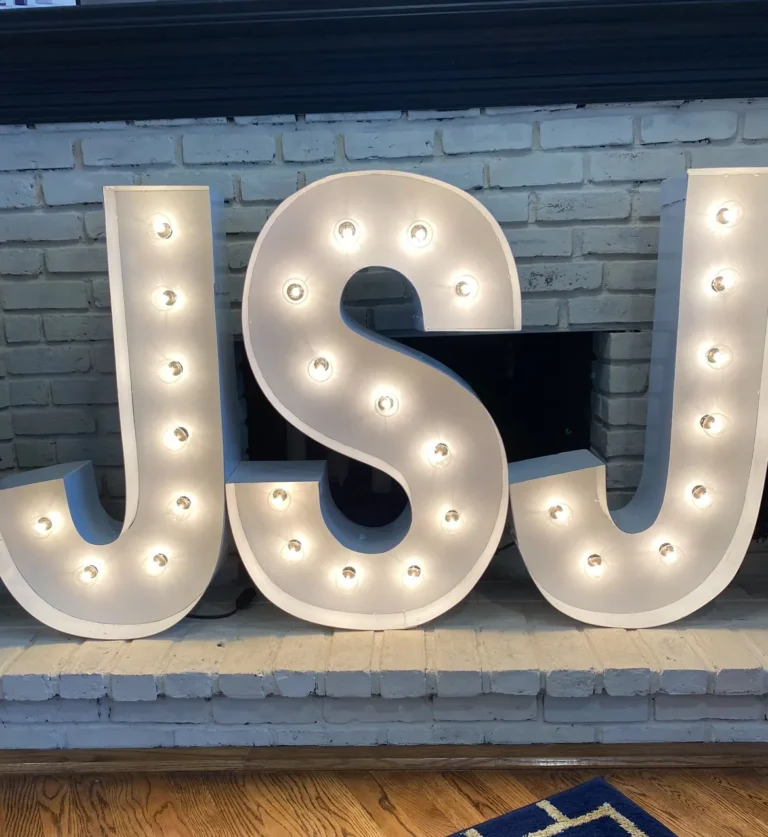 a large white letters with lights
